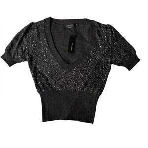 BCBG Max Azria Sequin Short Sleeve Knit Top, Size L
